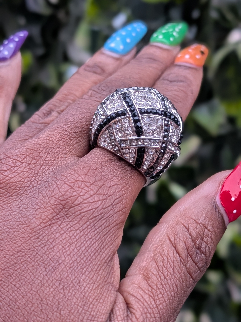 Crystal Pave Dome Cocktail Ring - Silver & Black
